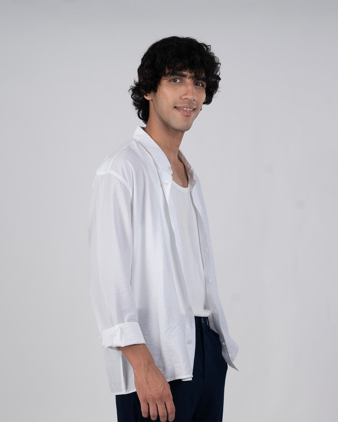 Soft Nylon Relaxed Over-Shirt In White