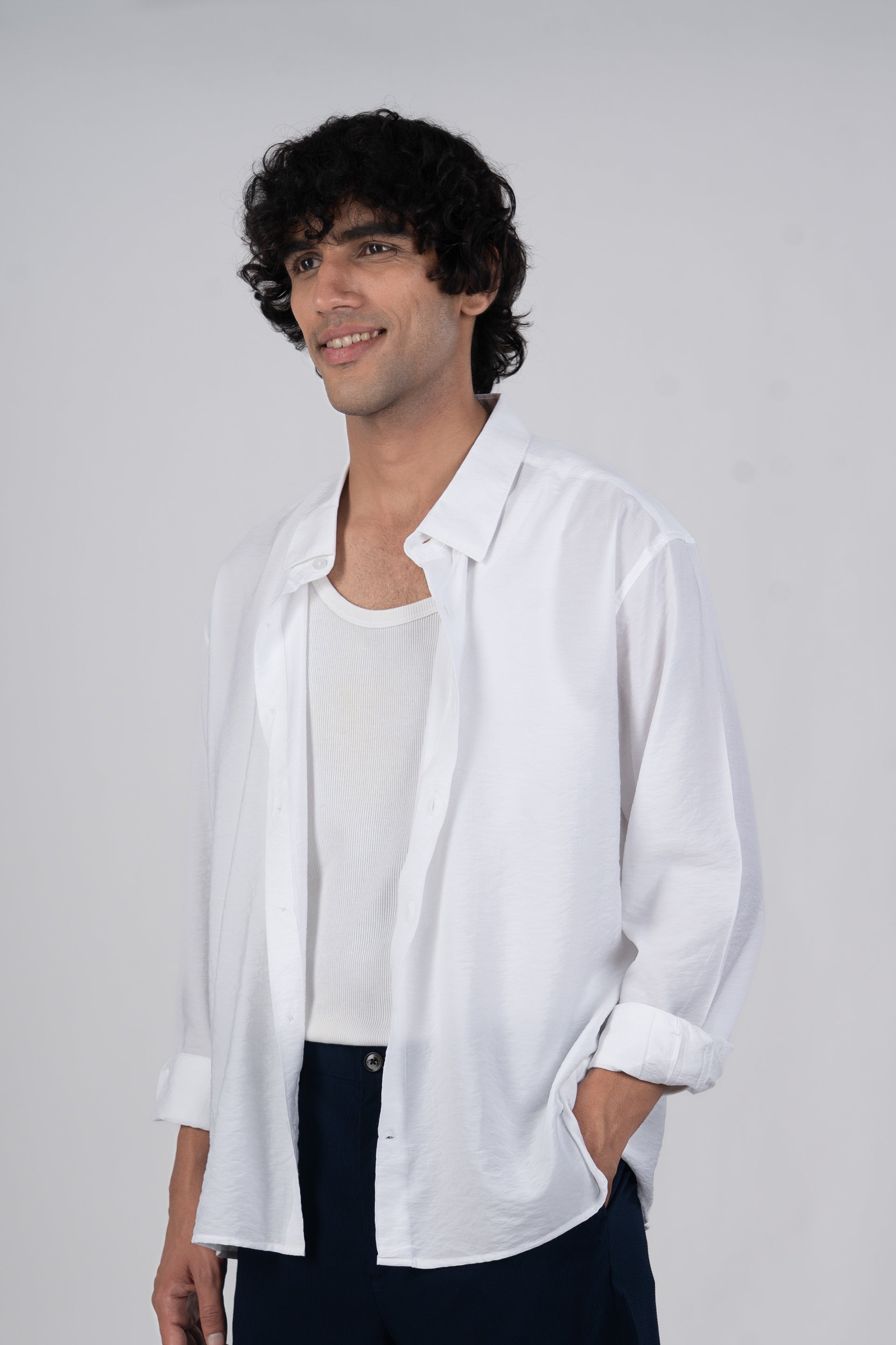 Soft Nylon Relaxed Shirt In White