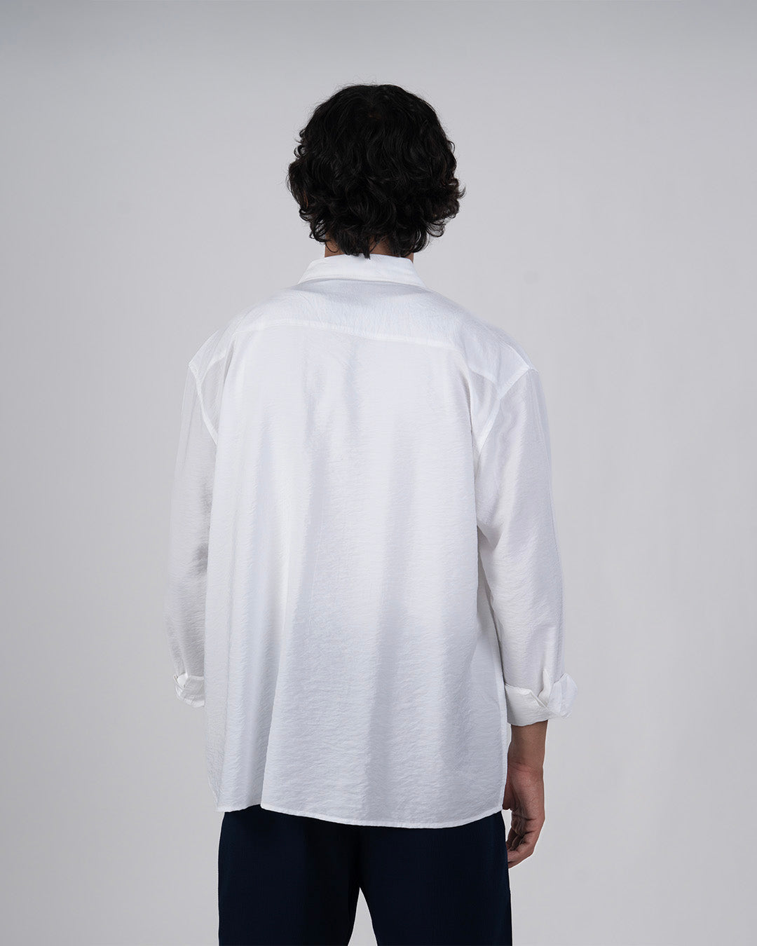 Soft Nylon Relaxed Over-Shirt In White