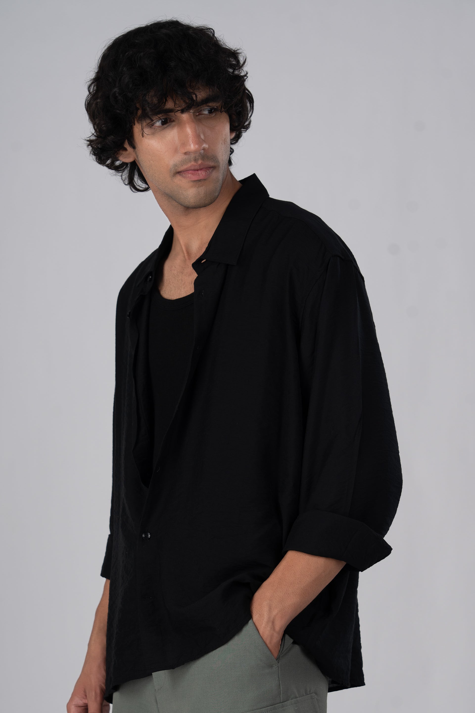 Soft Nylon Relaxed Shirt In Black