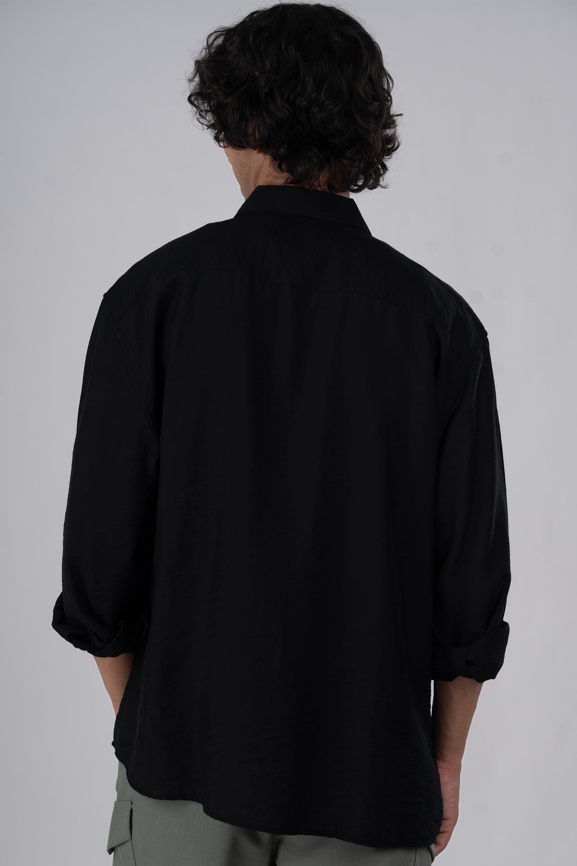 Soft Nylon Relaxed Shirt In Black
