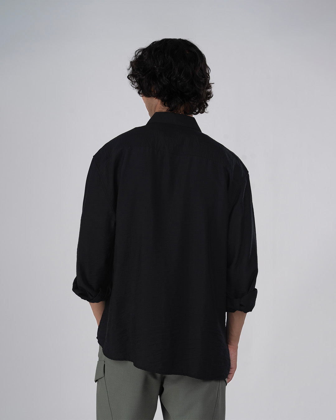 Soft Nylon Relaxed Over-Shirt In Black