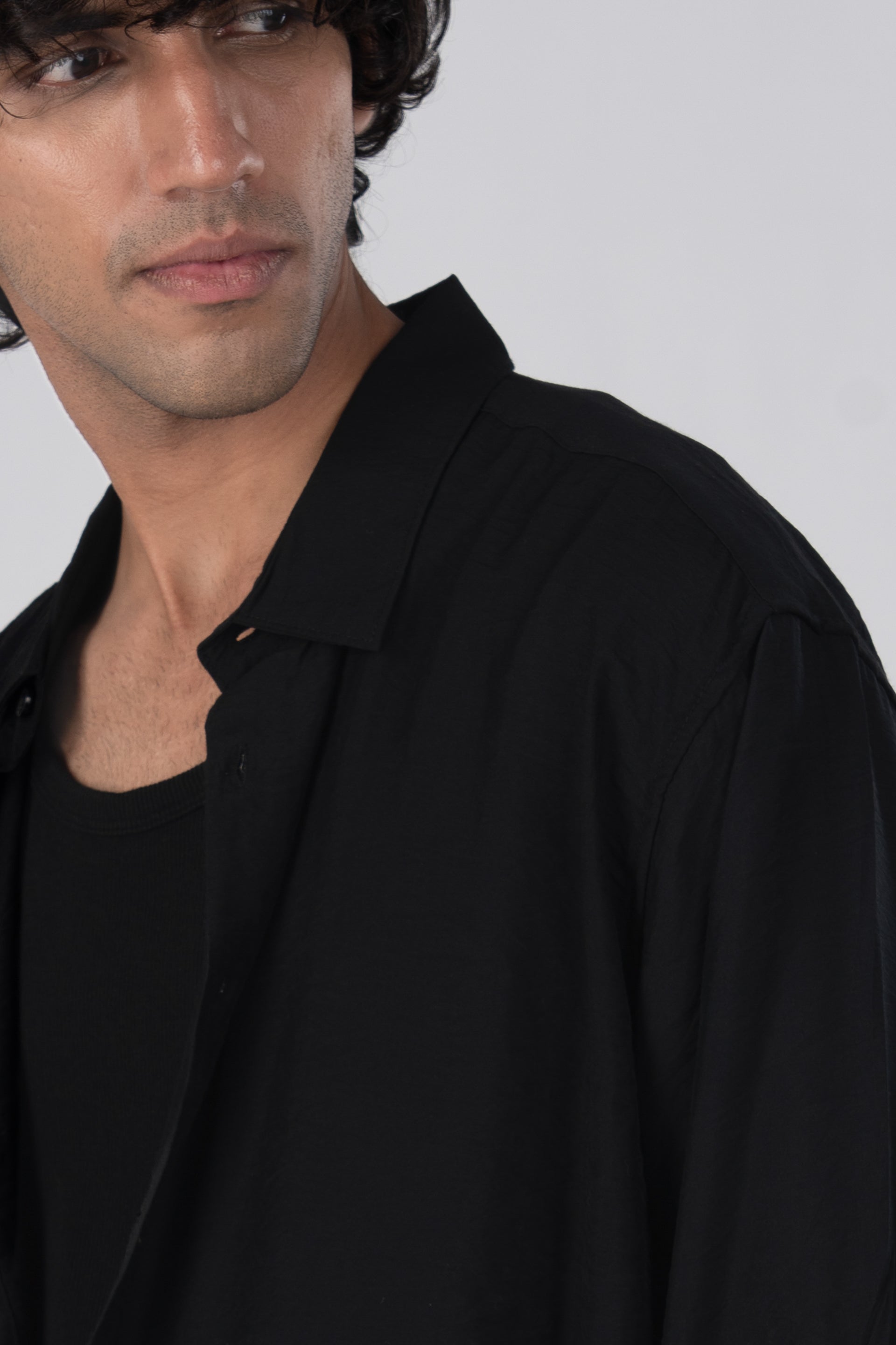 Soft Nylon Relaxed Shirt In Black
