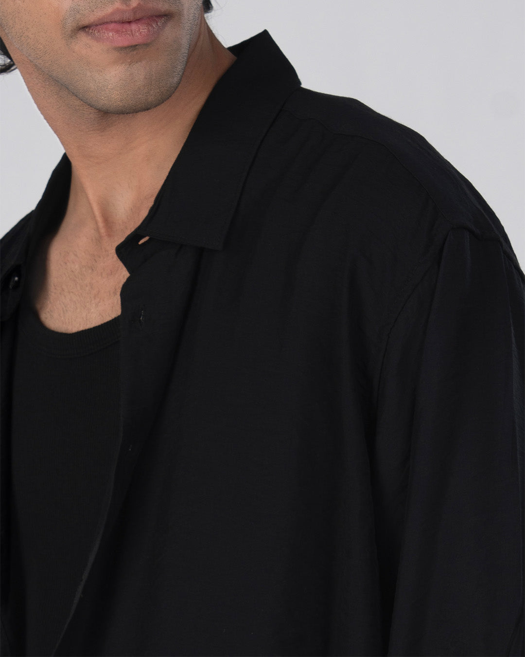 Soft Nylon Relaxed Over-Shirt In Black