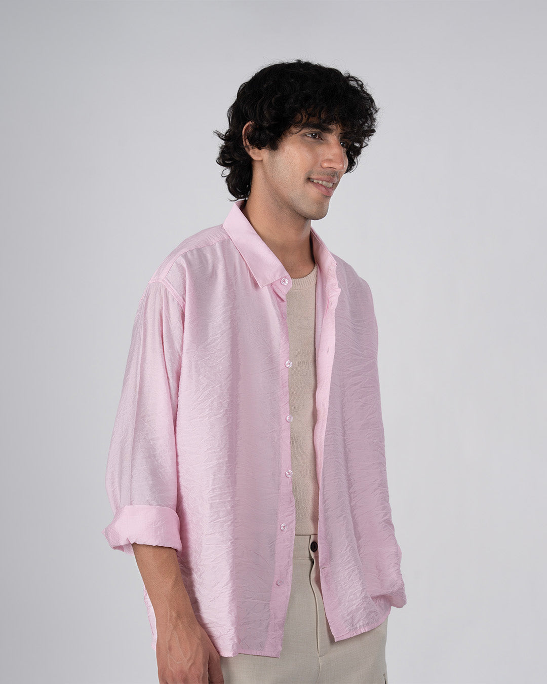 Soft Nylon Relaxed Over-Shirt In Pink