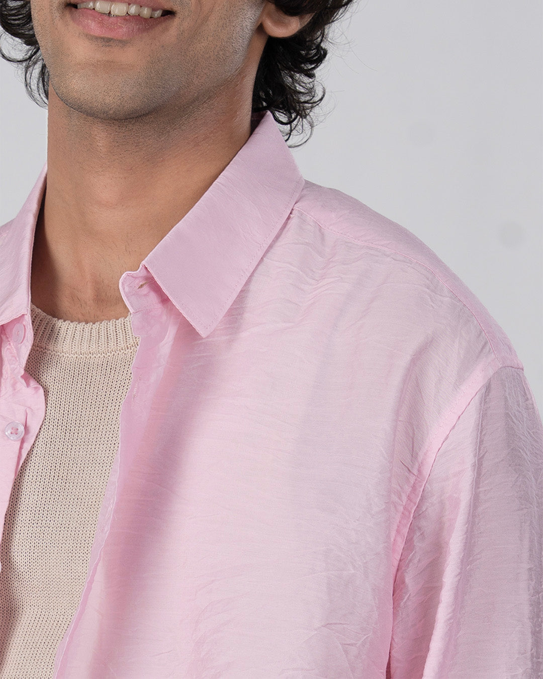 Soft Nylon Relaxed Over-Shirt In Pink