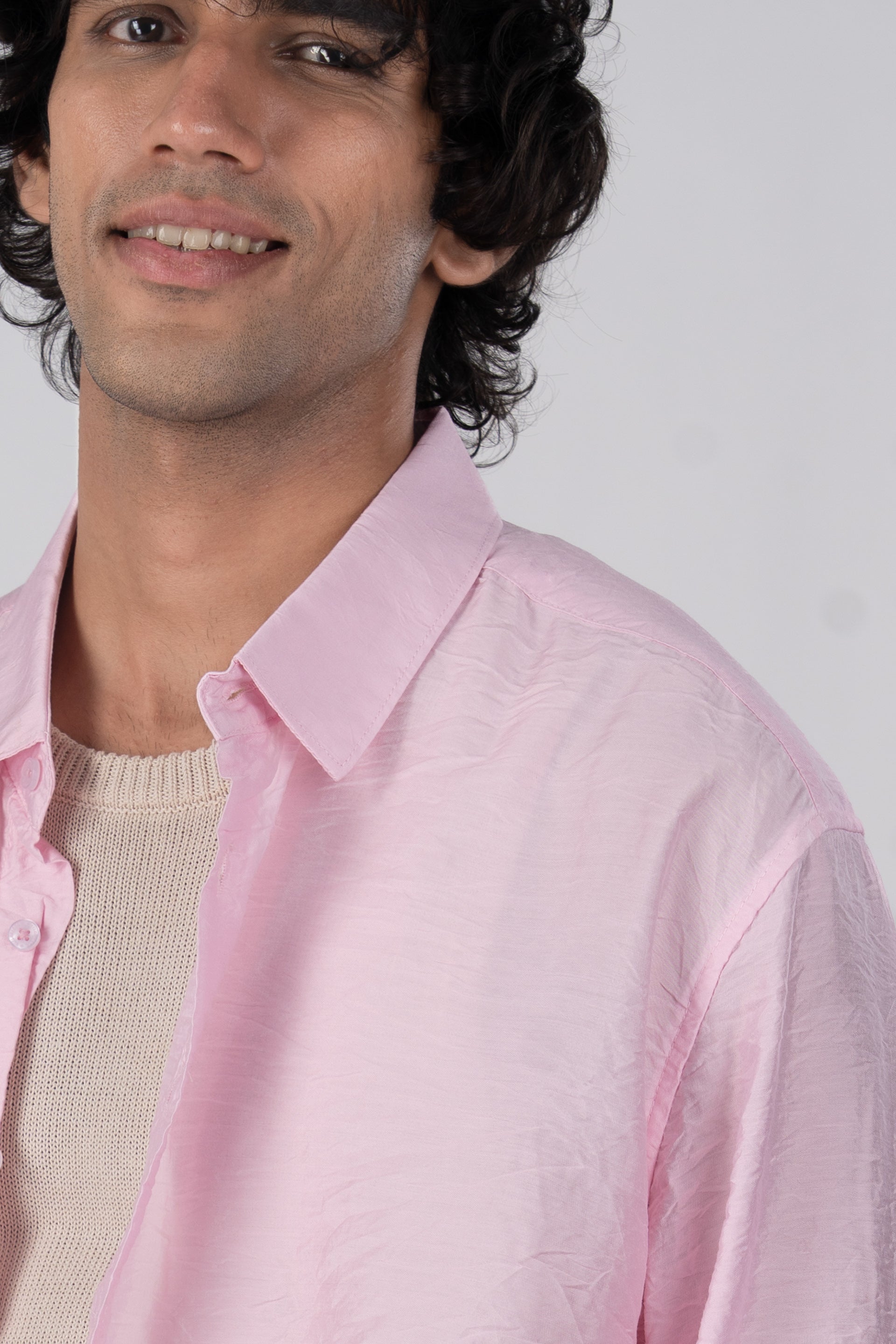 Soft Nylon Relaxed Shirt In Pink