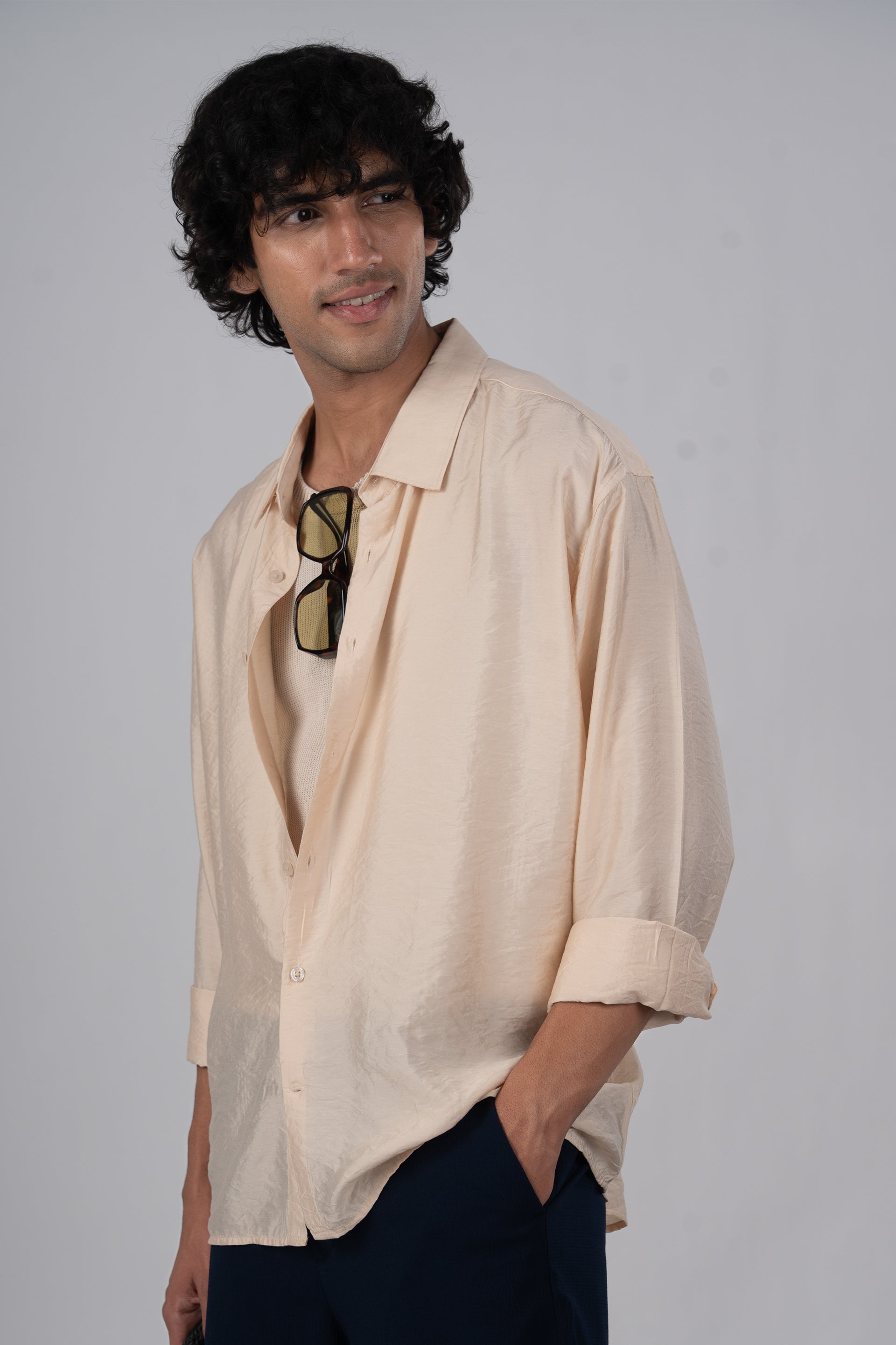 Soft Nylon Relaxed Shirt In Beige