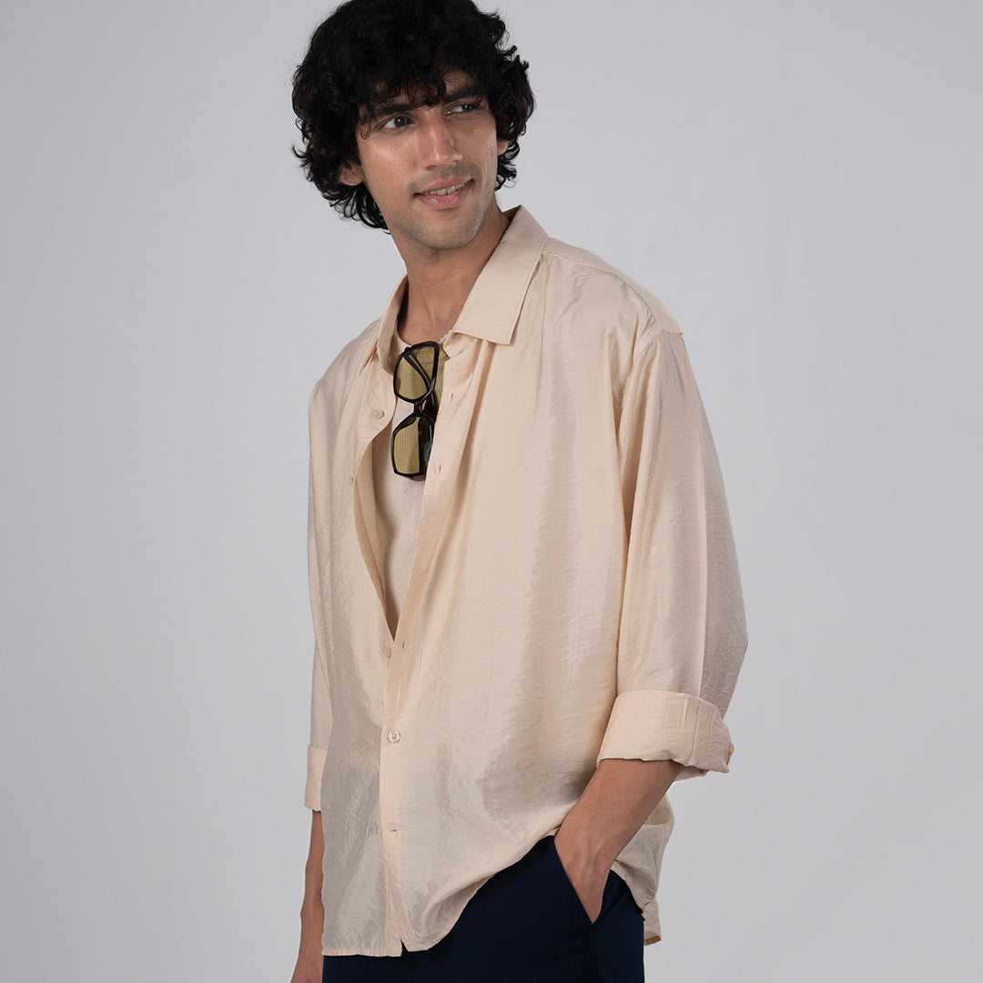 Soft Nylon Relaxed Over-Shirt In Beige
