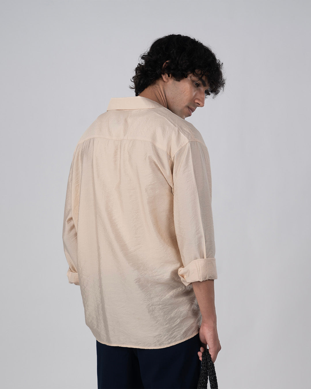 Soft Nylon Relaxed Over-Shirt In Beige