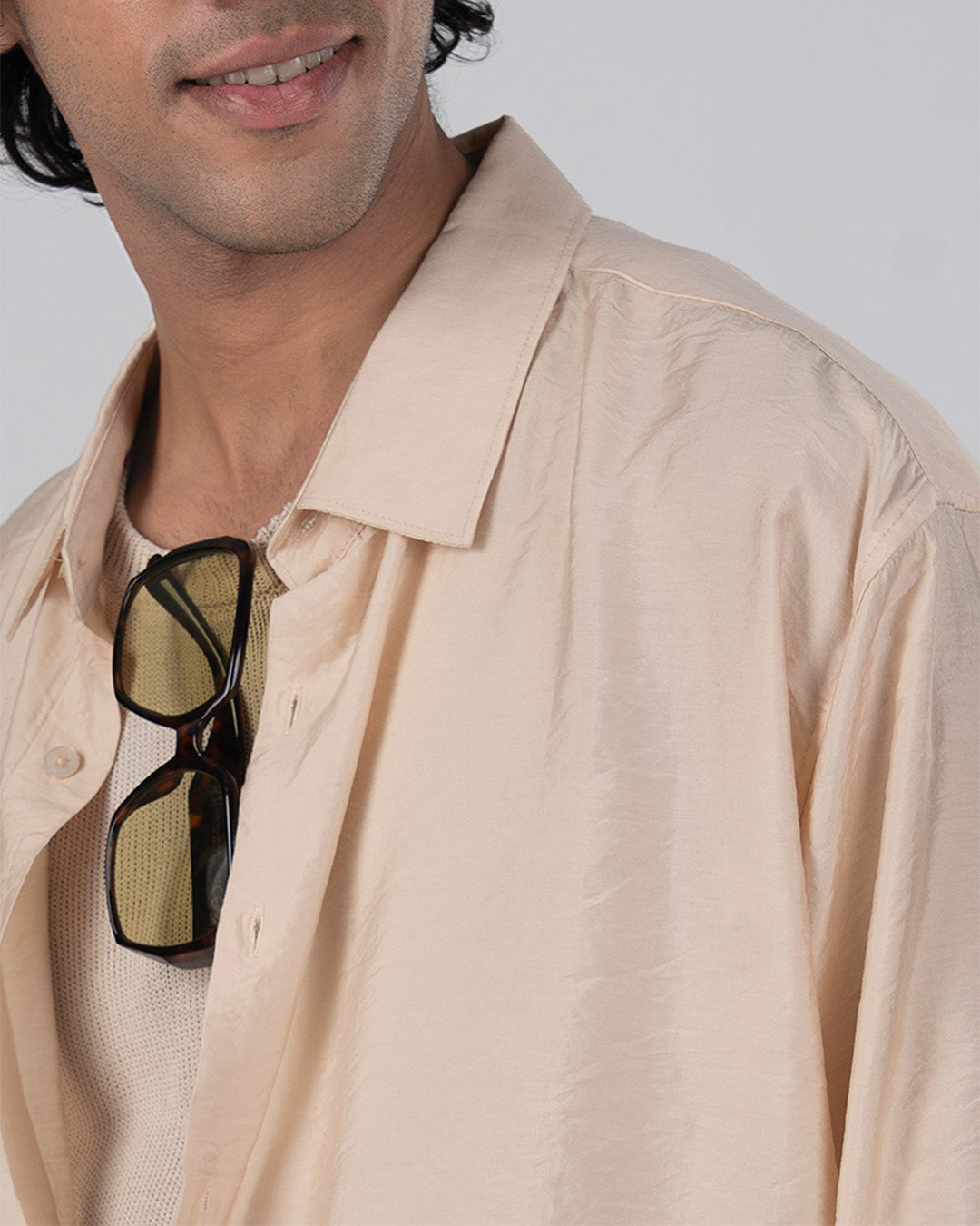 Soft Nylon Relaxed Over-Shirt In Beige