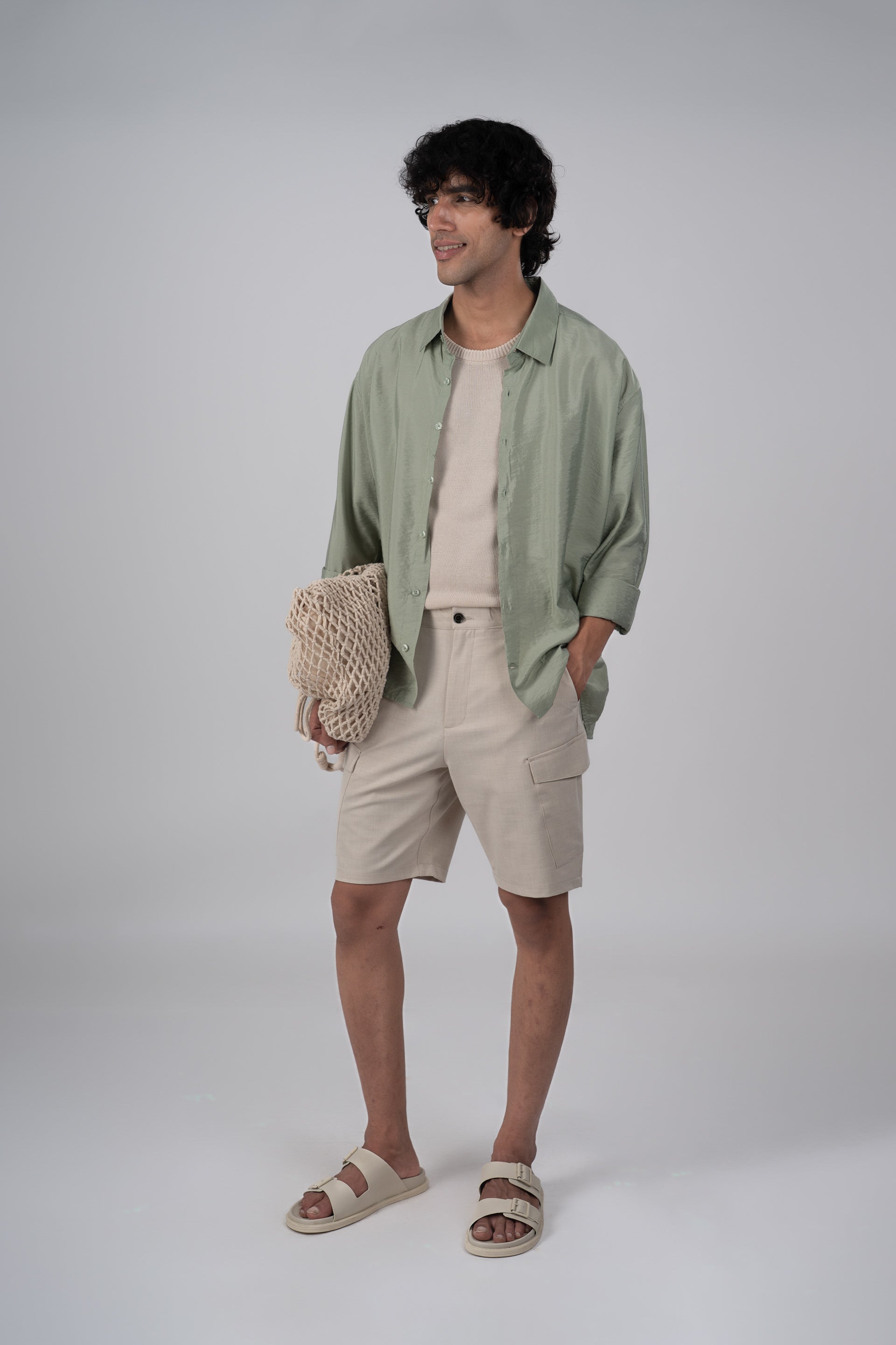 Soft Nylon Relaxed Shirt In Green