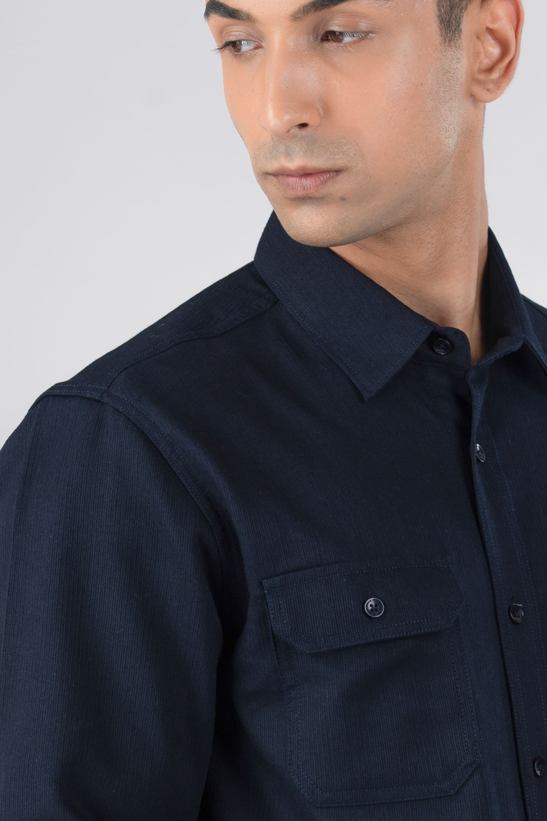 Easy Iron Cord Cargo Shirt In Navy