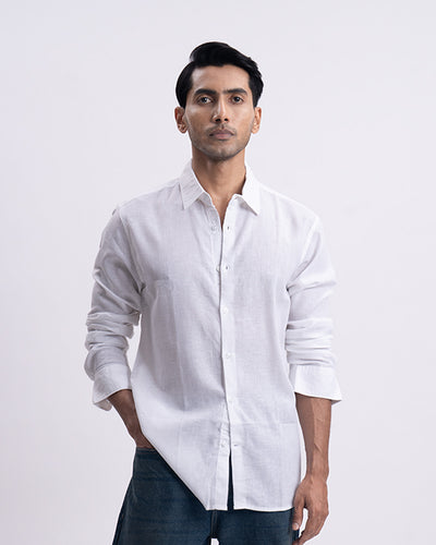 Lyocell Linen Tailored Shirt In White