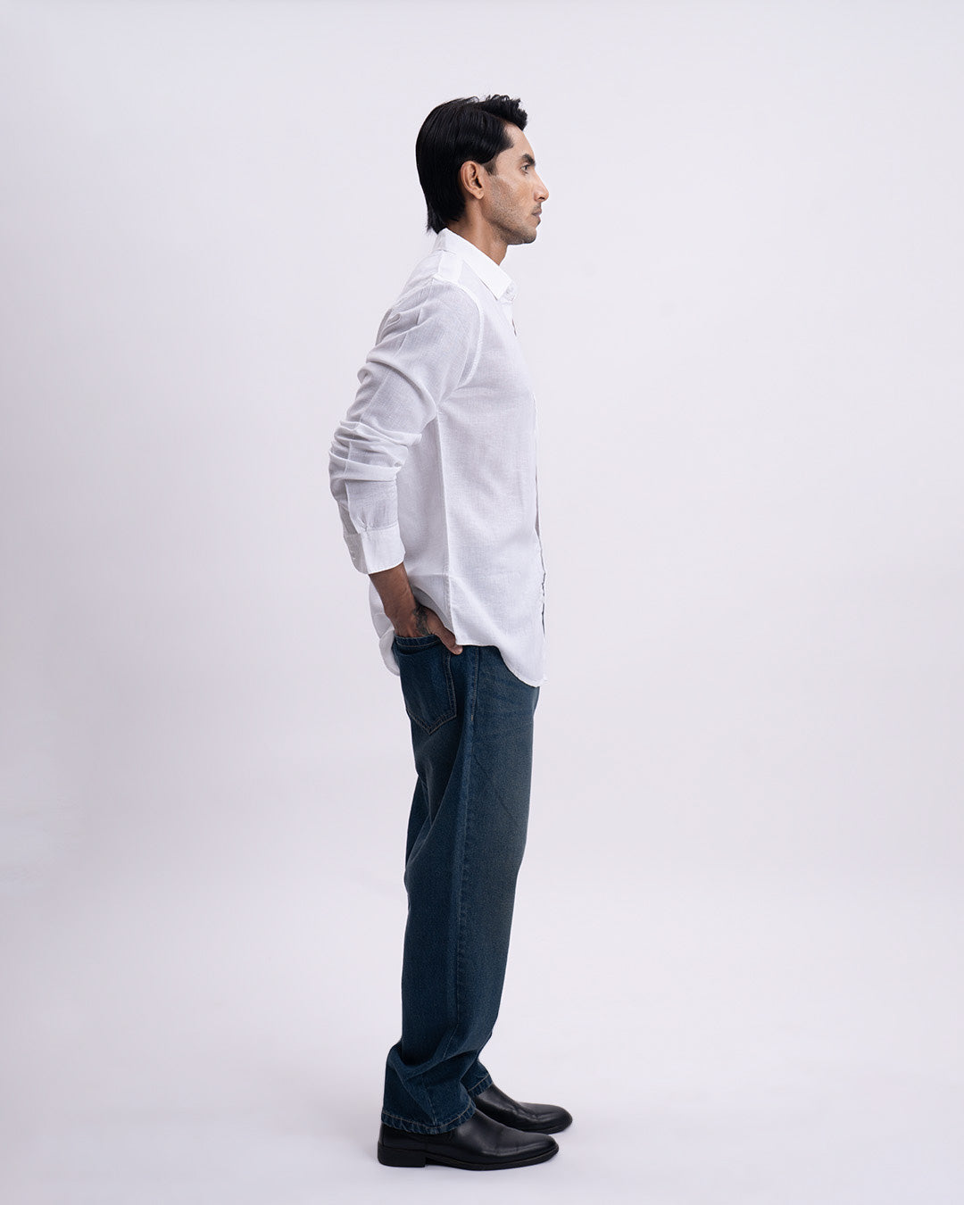 Lyocell Linen Tailored Shirt In White