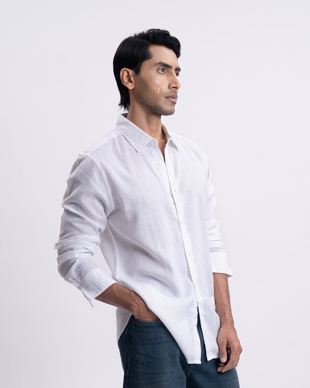 Lyocell Linen Tailored Shirt In White
