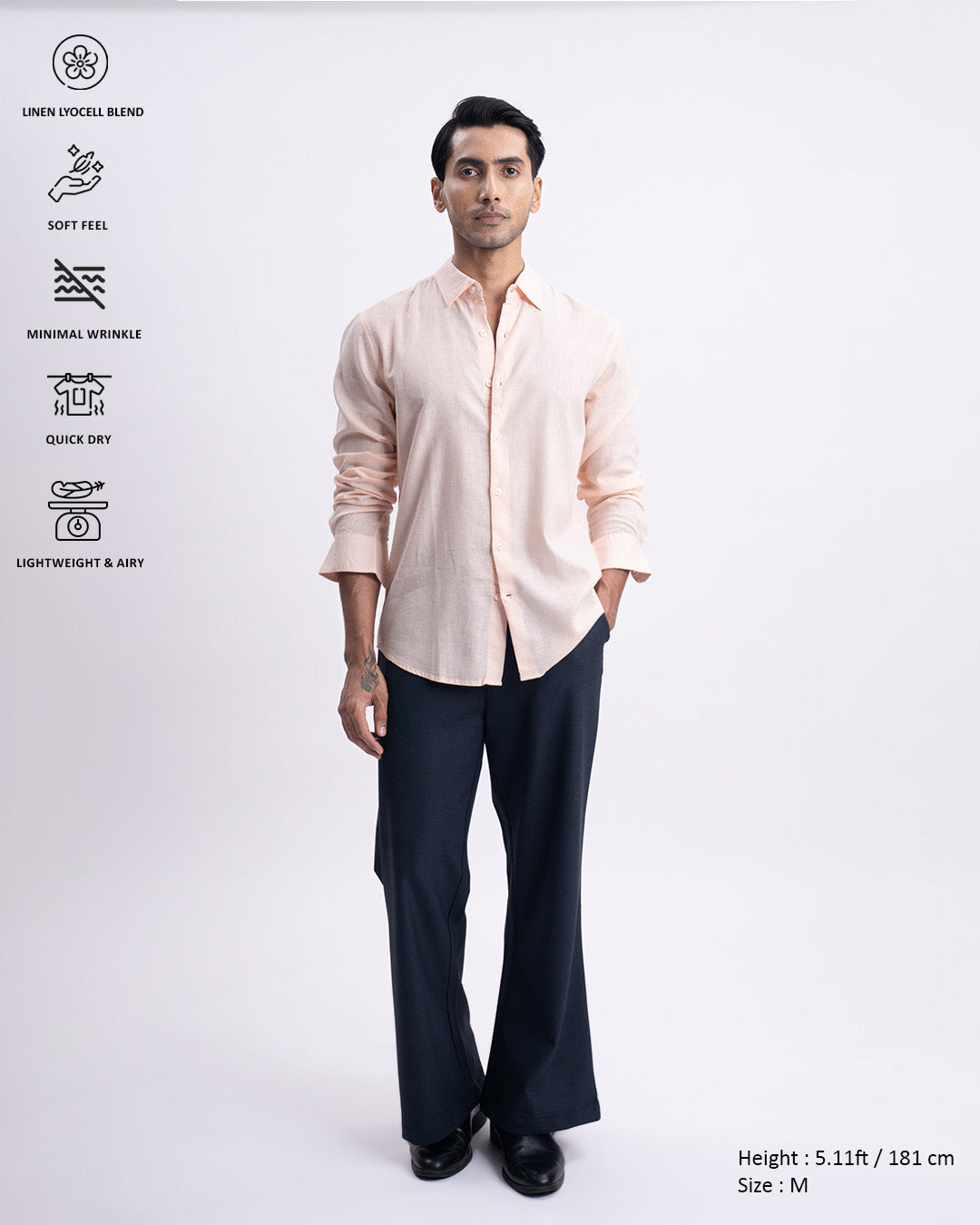 Lyocell Linen Tailored Shirt In Orange Peach