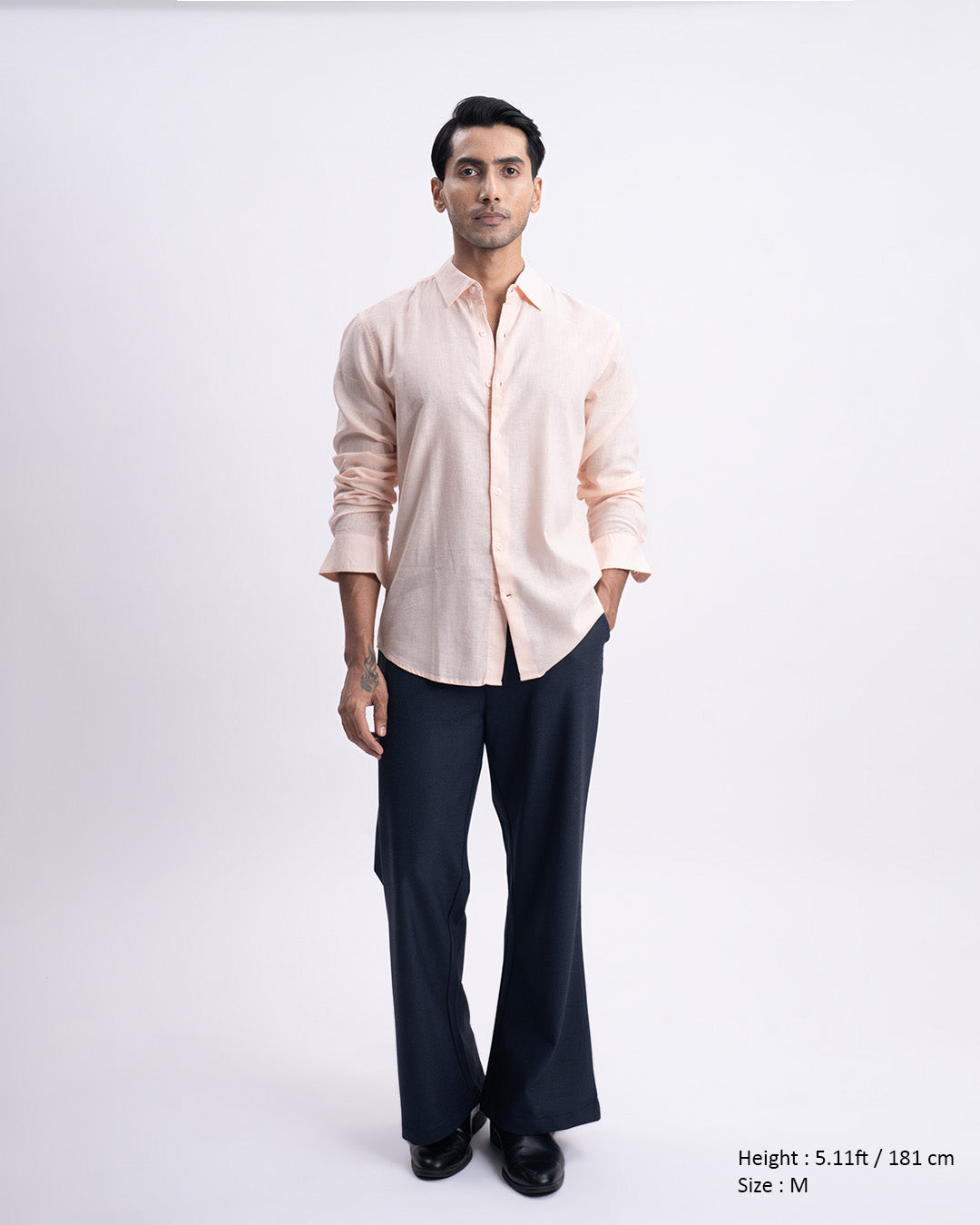 Lyocell Linen Tailored Shirt In Orange Peach