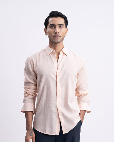 Lyocell Linen Tailored Shirt In Orange Peach