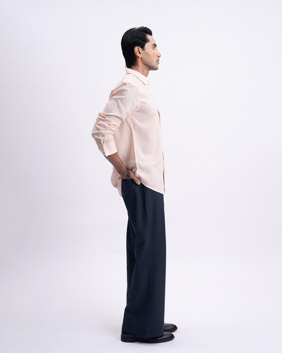 Lyocell Linen Tailored Shirt In Orange Peach