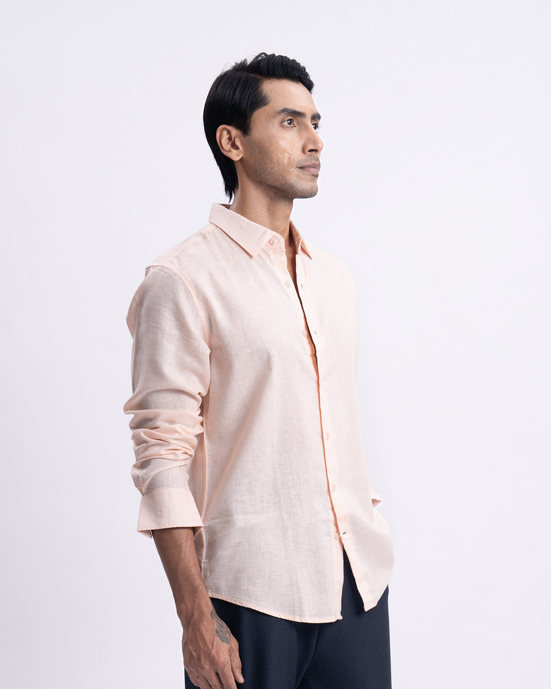 Lyocell Linen Tailored Shirt In Orange Peach
