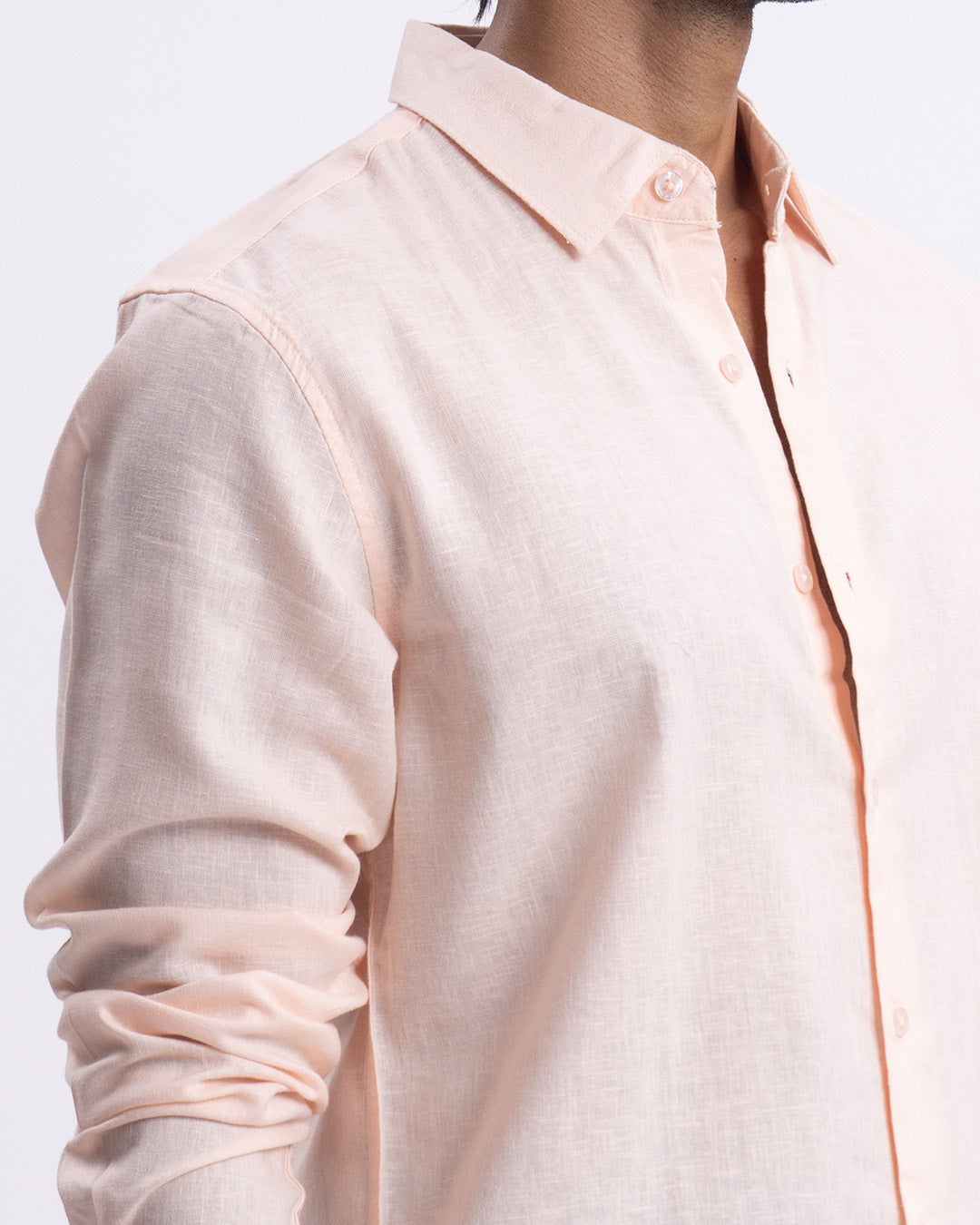 Lyocell Linen Tailored Shirt In Orange Peach