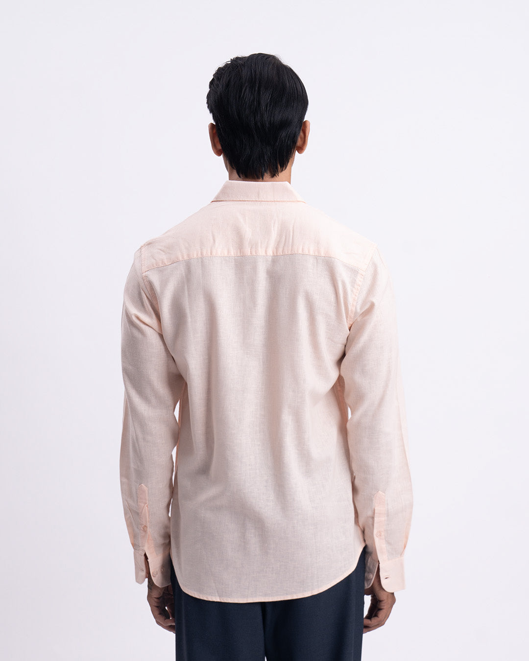 Lyocell Linen Tailored Shirt In Orange Peach