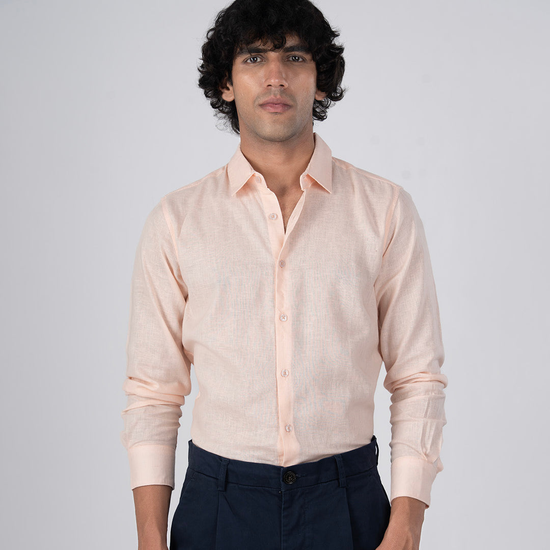Premium Lyocell Linen Shirt In Orange Peach