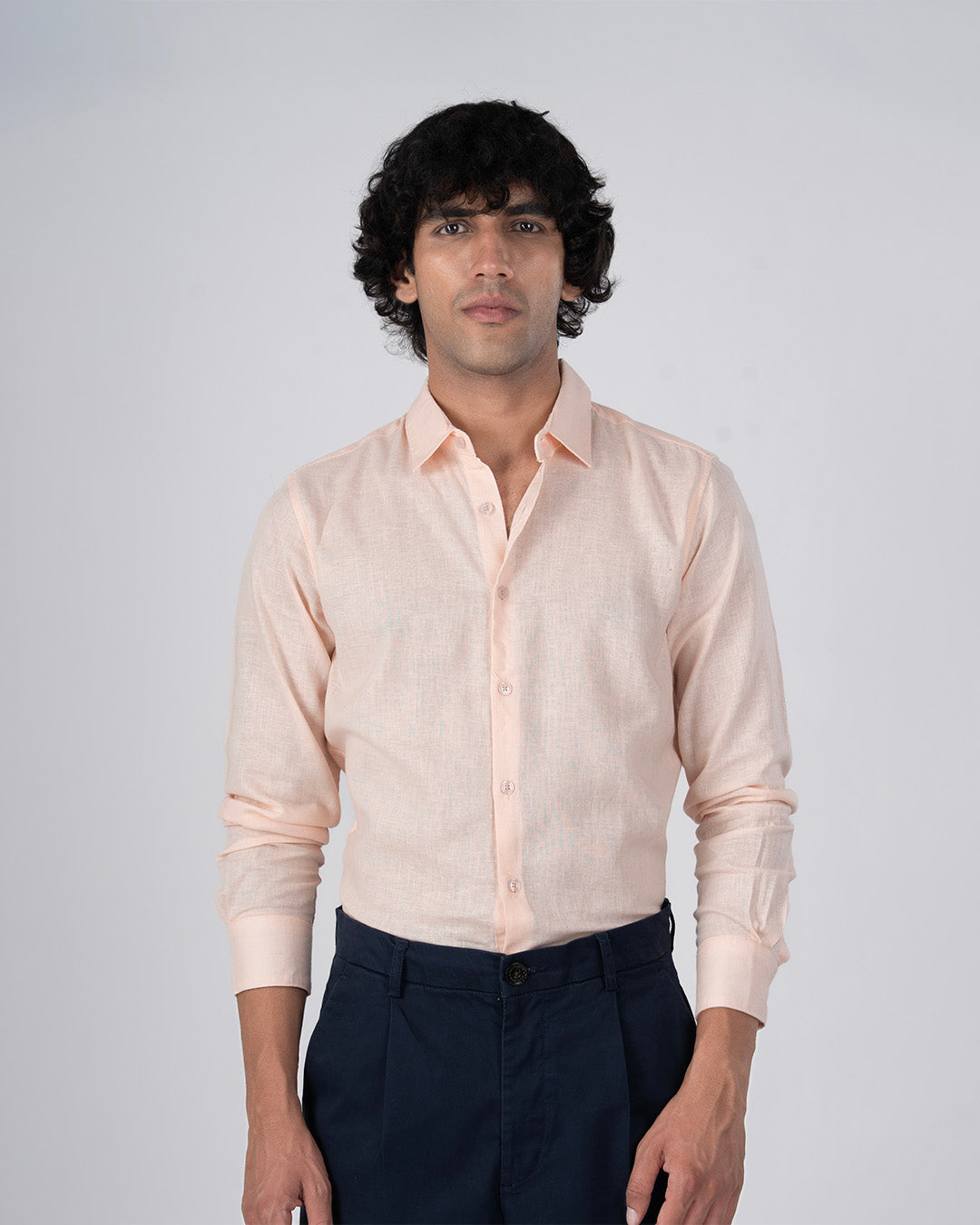 Premium Lyocell Linen Shirt In Orange Peach