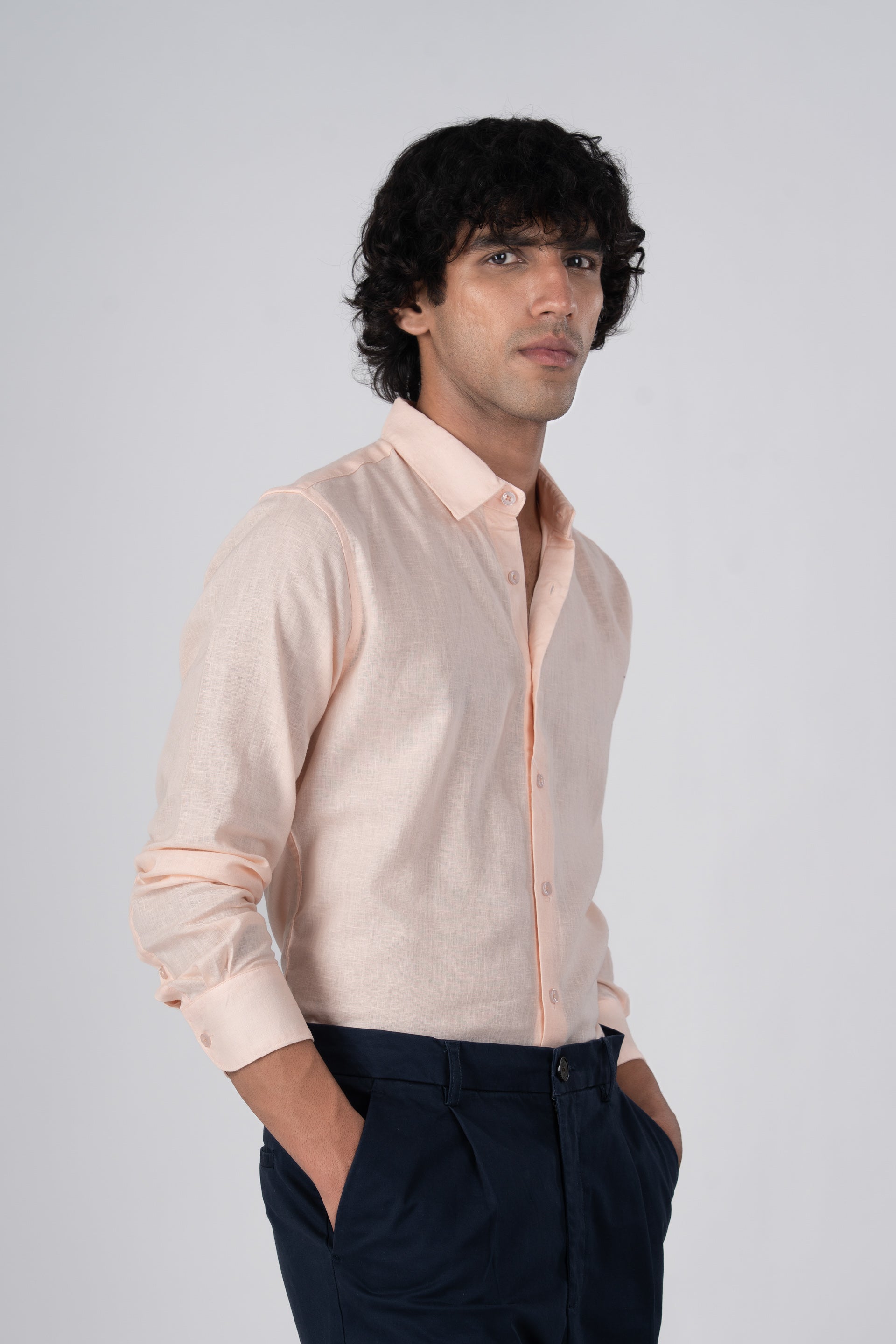 Premium Lyocell Linen Shirt In Orange Peach