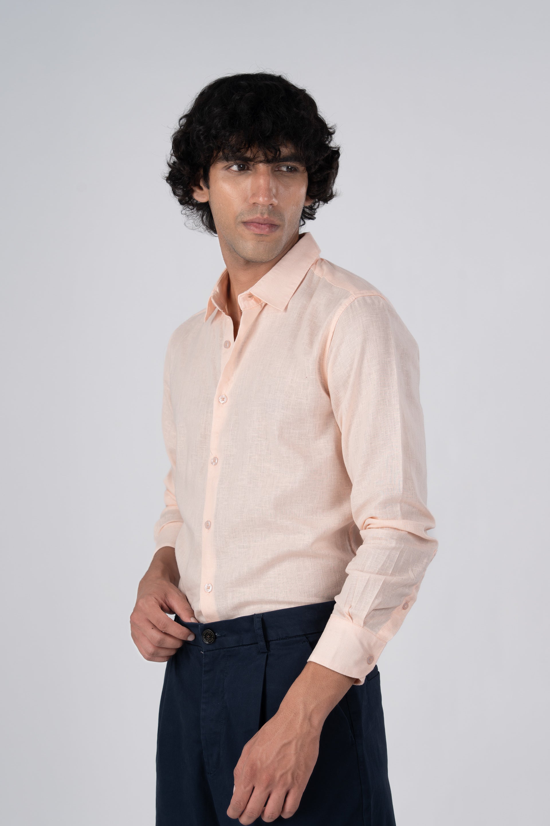 Premium Lyocell Linen Shirt In Orange Peach