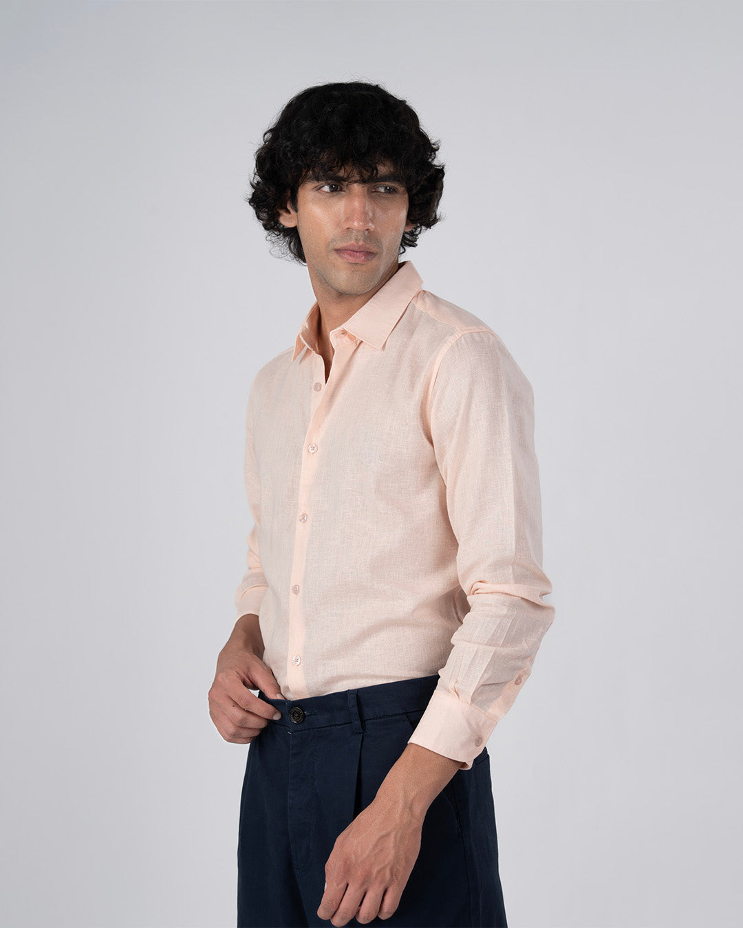 Premium Lyocell Linen Shirt In Orange Peach