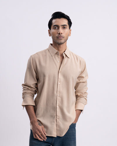 Lyocell Linen Tailored Shirt In Beige