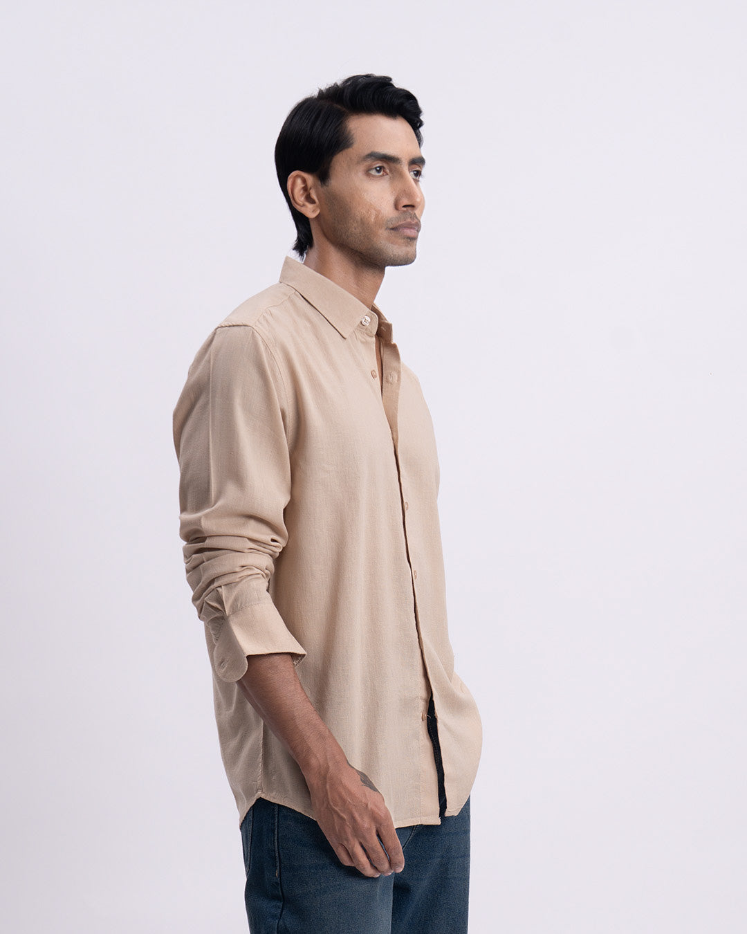 Lyocell Linen Tailored Shirt In Beige