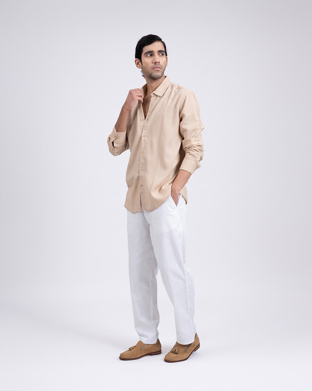 Premium Lyocell Linen Shirt In Beige