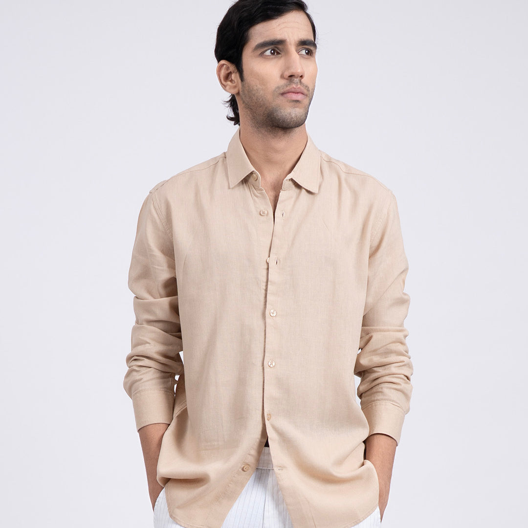 Premium Lyocell Linen Shirt In Beige