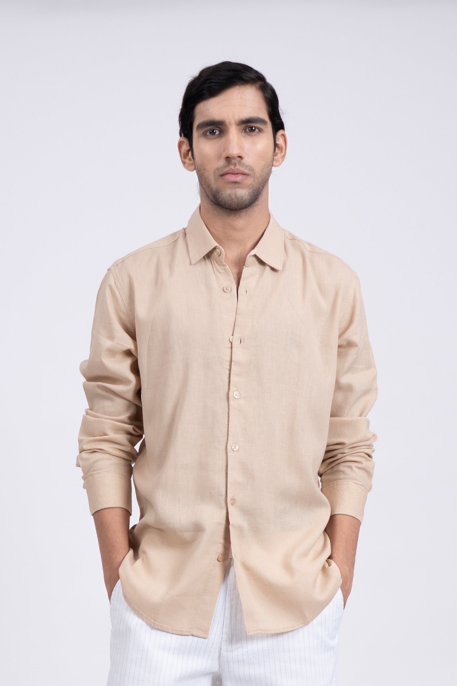 Premium Lyocell Linen Shirt In Beige