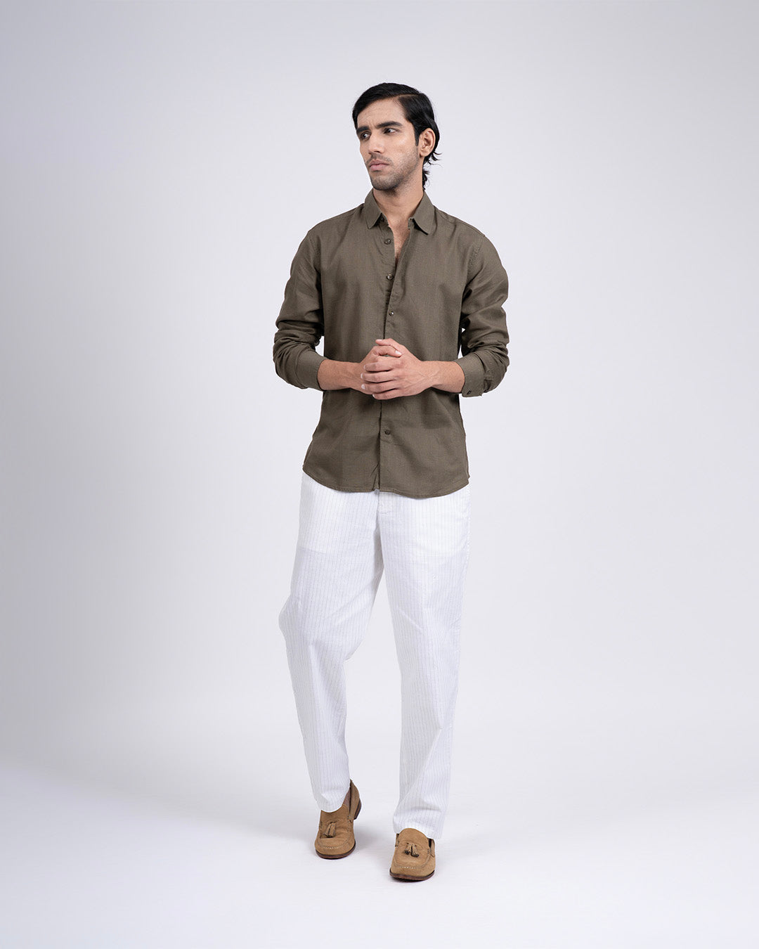 Premium Lyocell Linen Shirt In Olive
