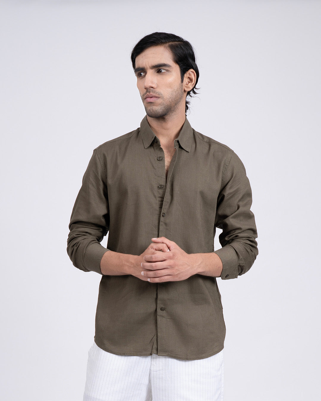 Premium Lyocell Linen Shirt In Olive