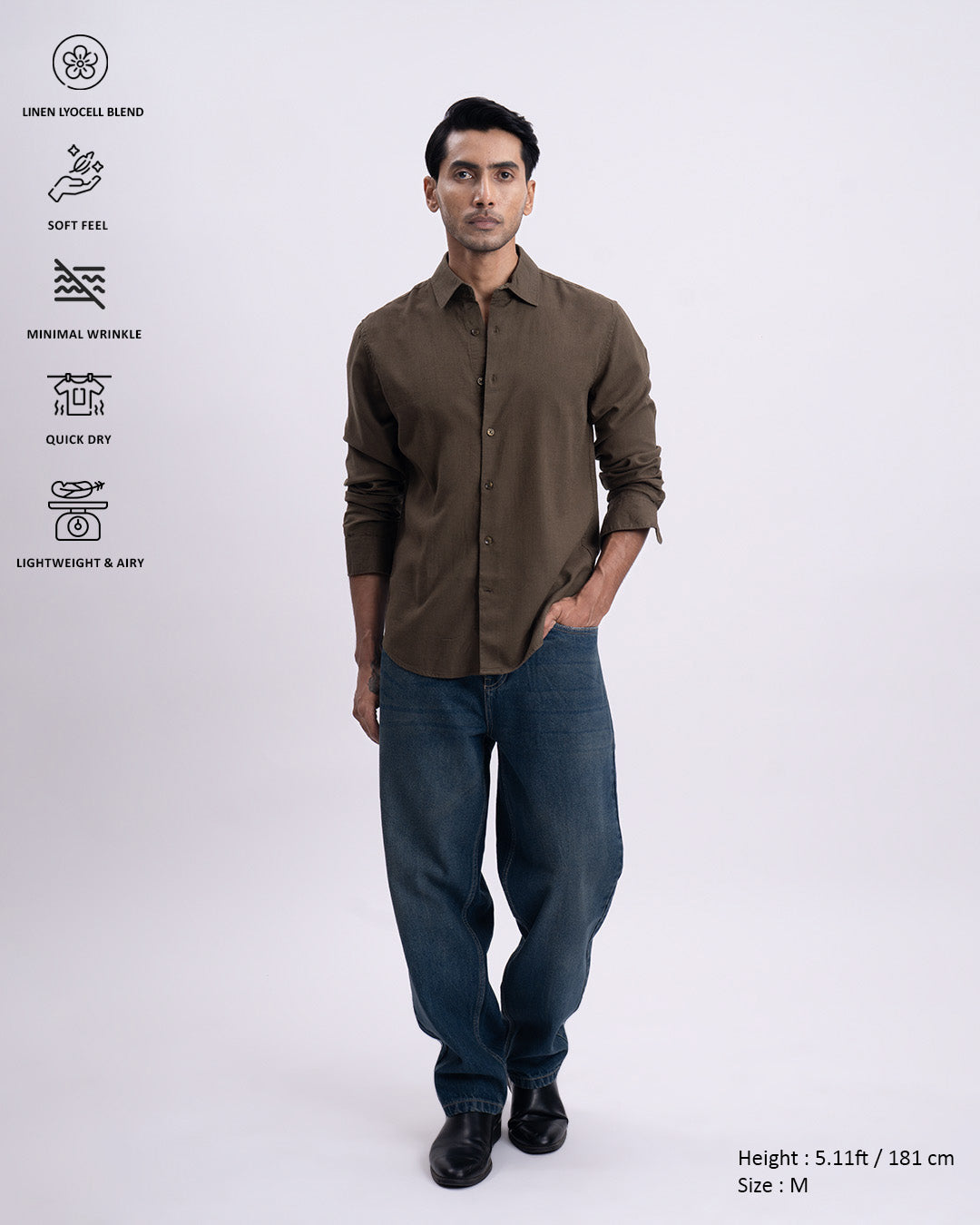 Lyocell Linen Tailored Shirt In Olive