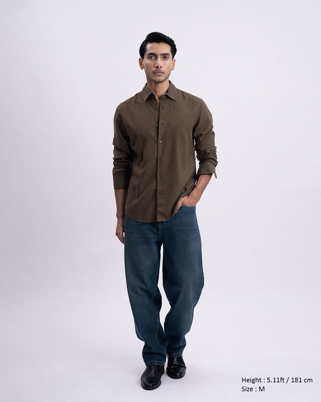 Lyocell Linen Tailored Shirt In Olive