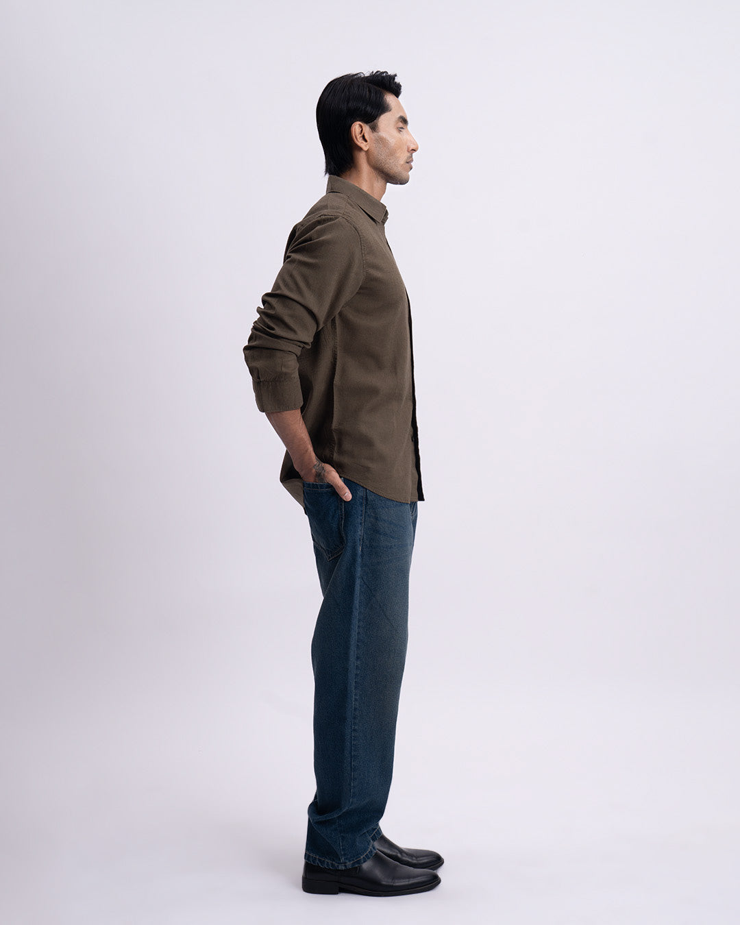 Lyocell Linen Tailored Shirt In Olive