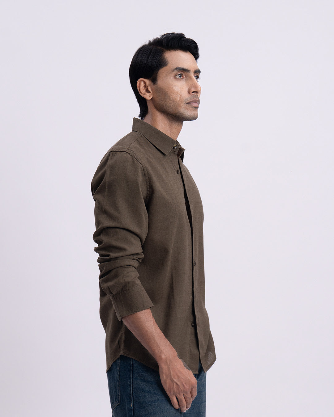Lyocell Linen Tailored Shirt In Olive