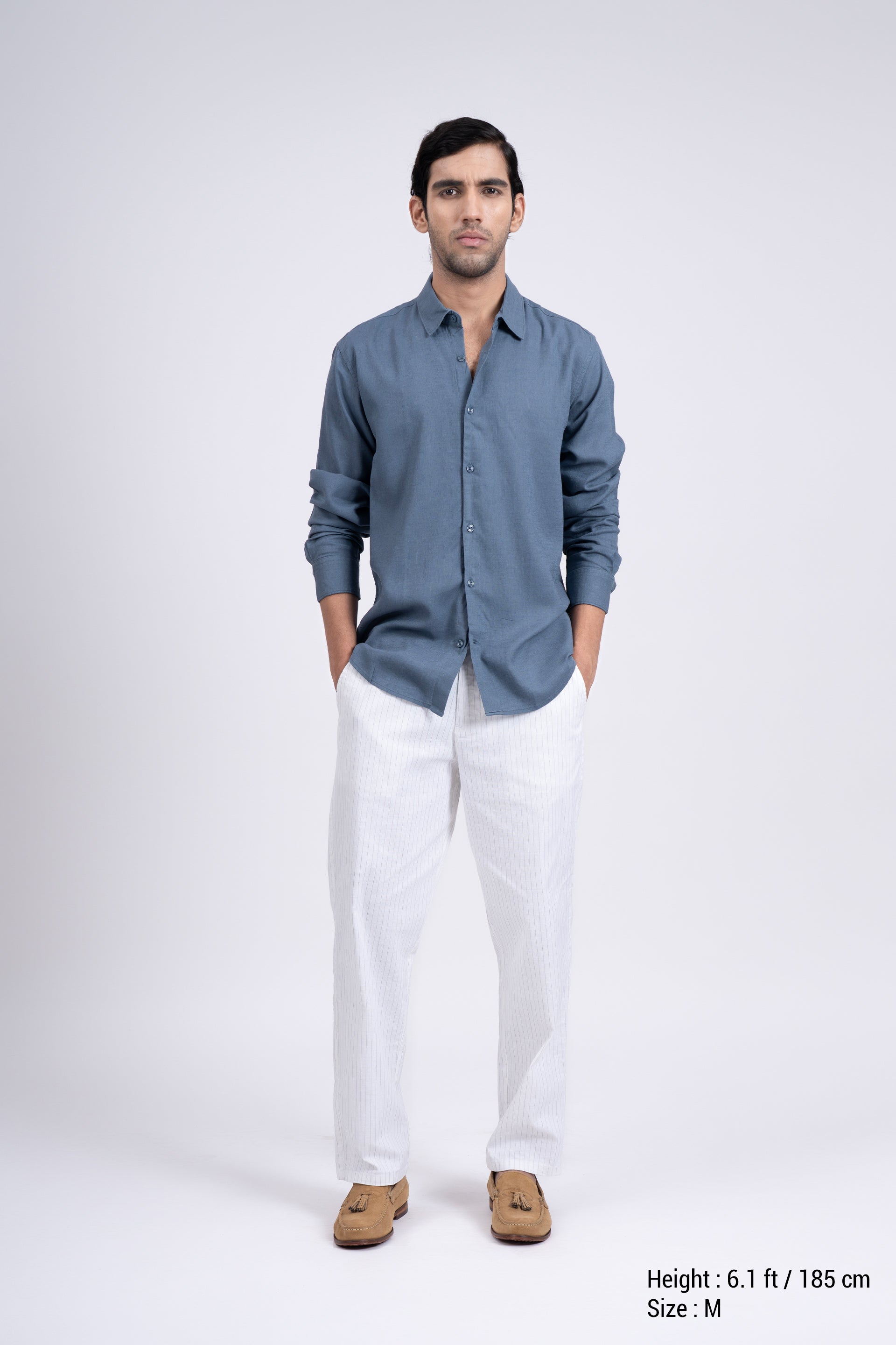 Premium Lyocell Linen Shirt In Ocean Blue