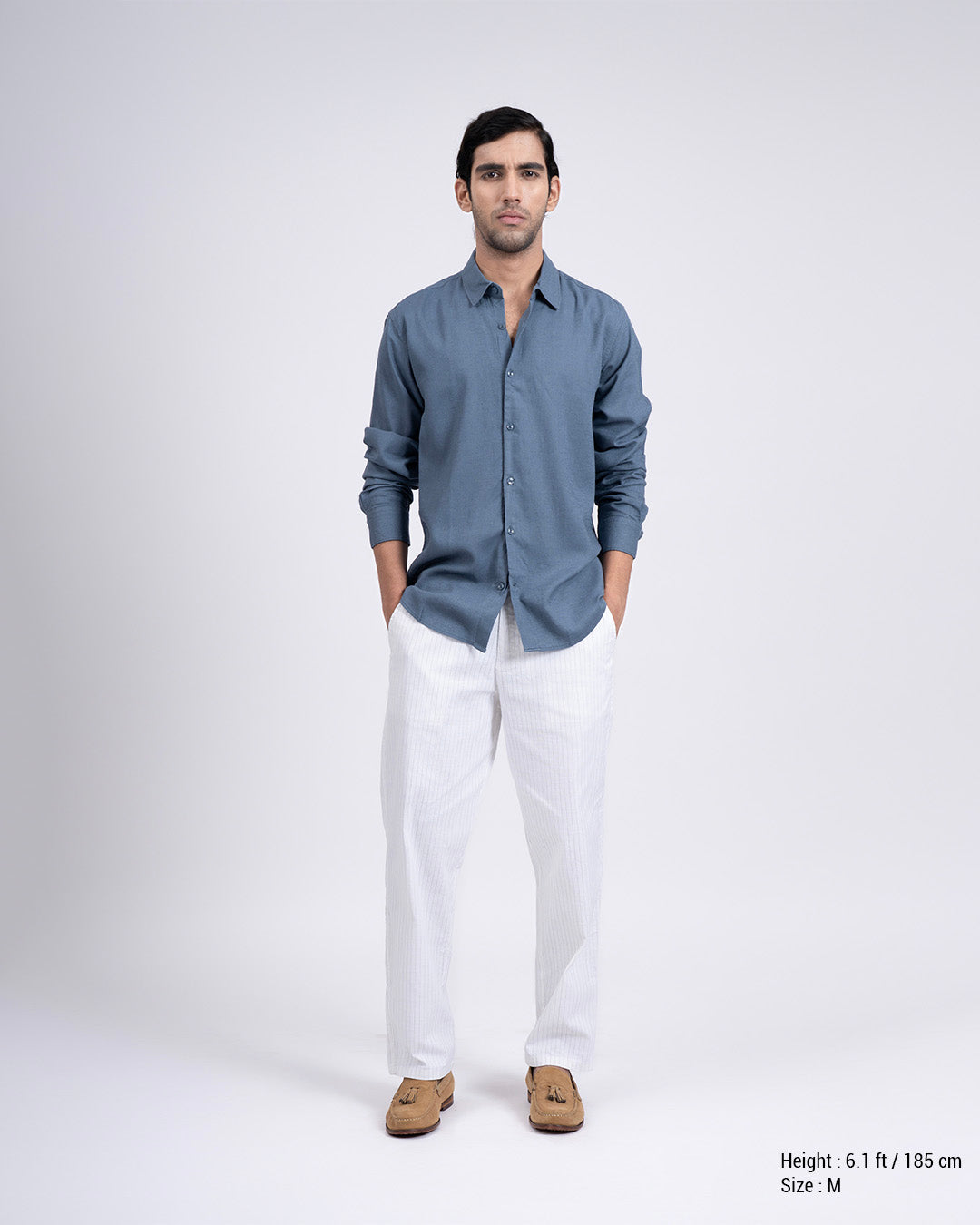 Premium Lyocell Linen Shirt In Ocean Blue