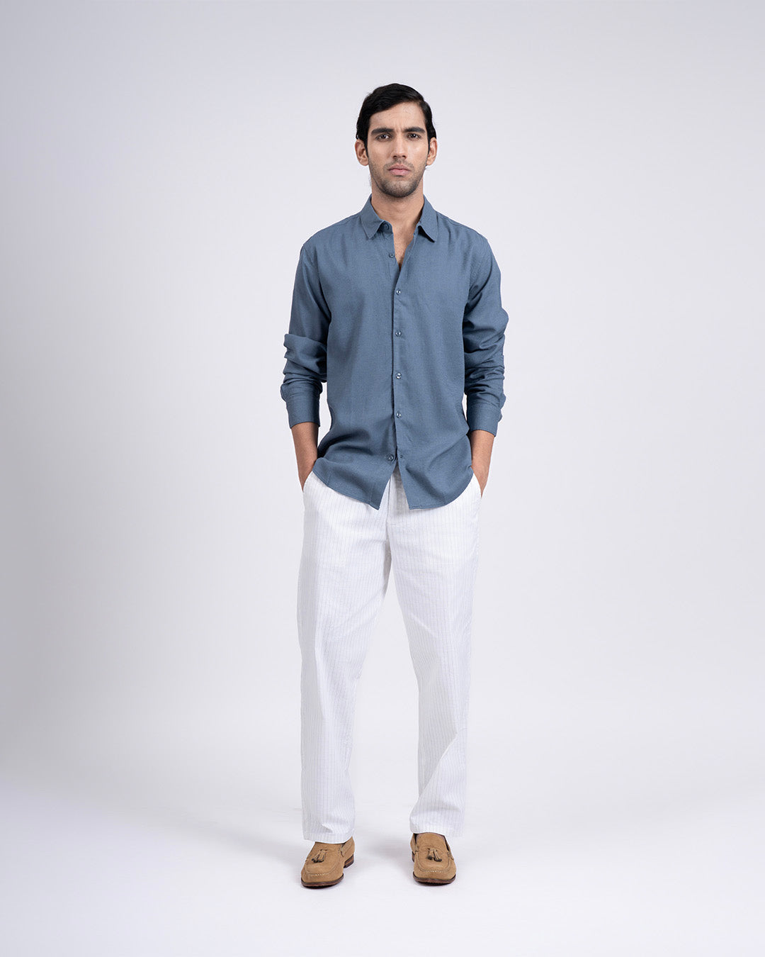 Premium Lyocell Linen Shirt In Ocean Blue