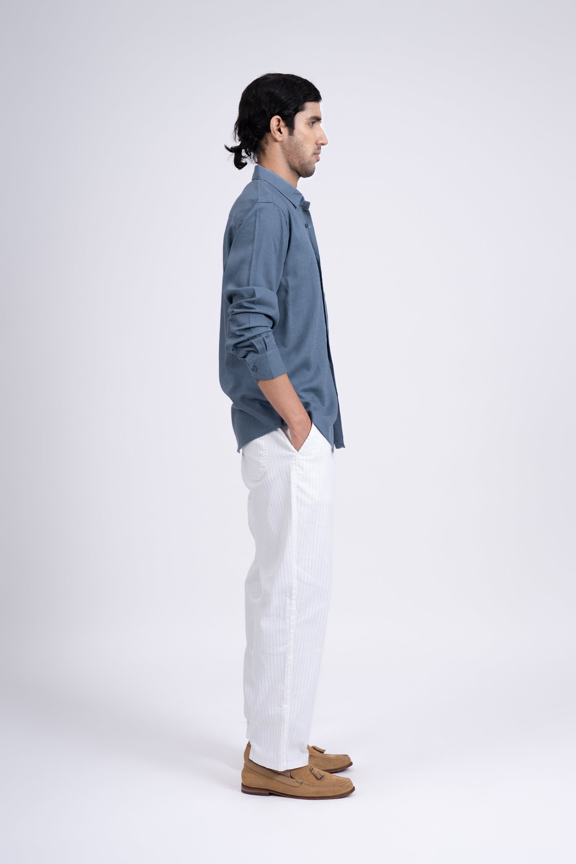 Premium Lyocell Linen Shirt In Ocean Blue