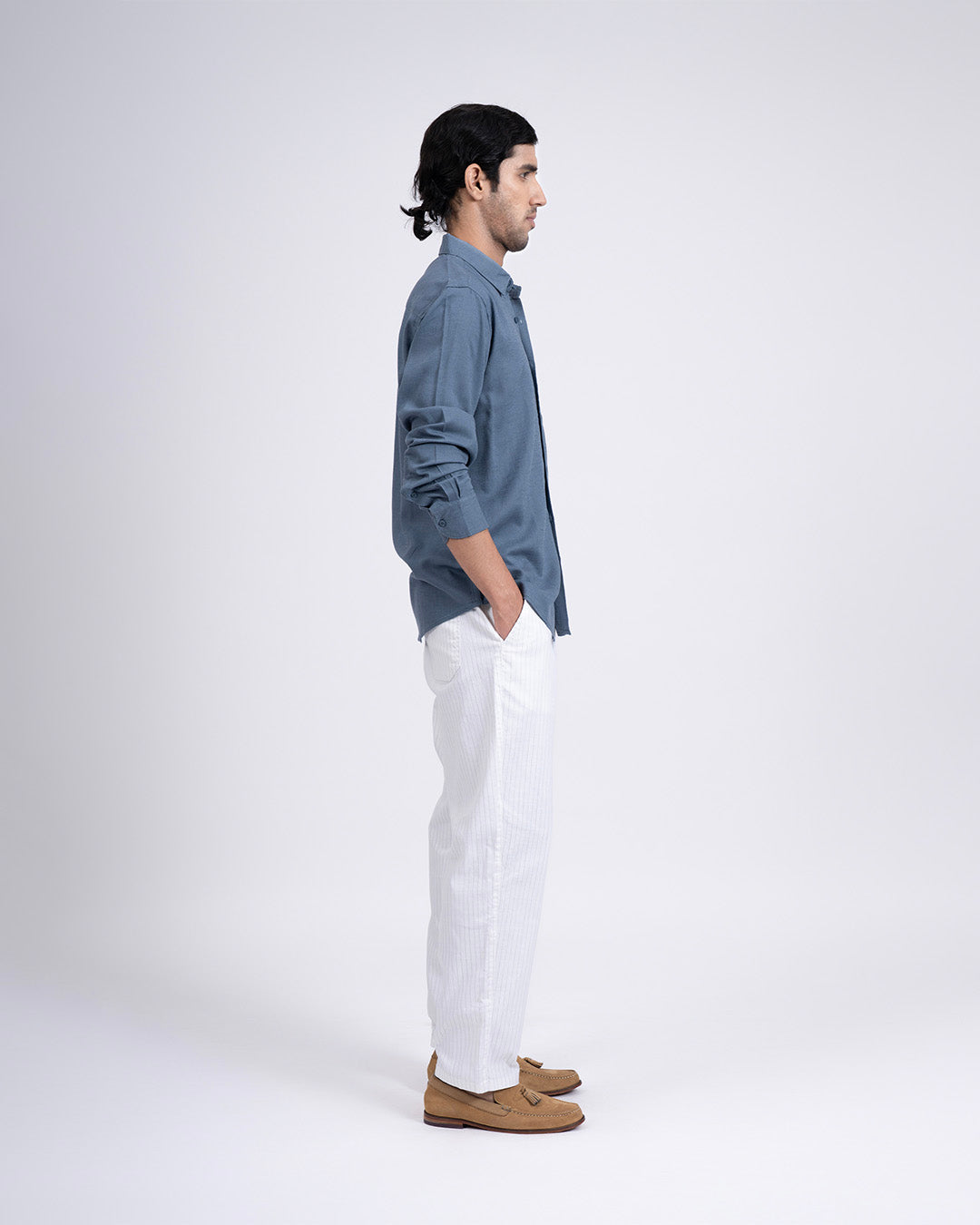 Premium Lyocell Linen Shirt In Ocean Blue