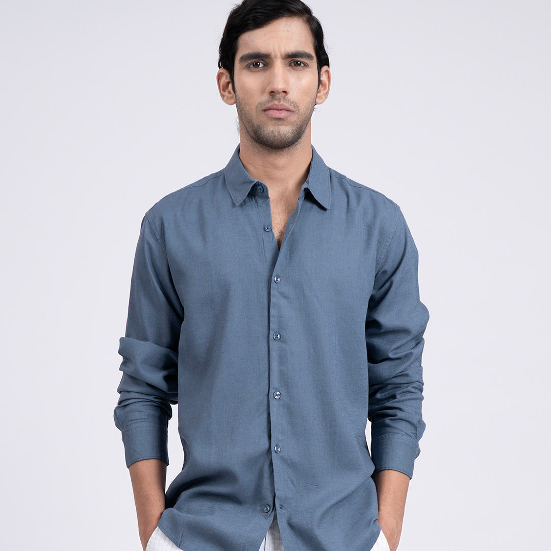 Premium Lyocell Linen Shirt In Ocean Blue