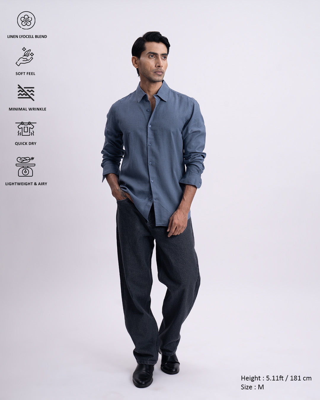 Lyocell Linen Tailored Shirt In Ocean Blue